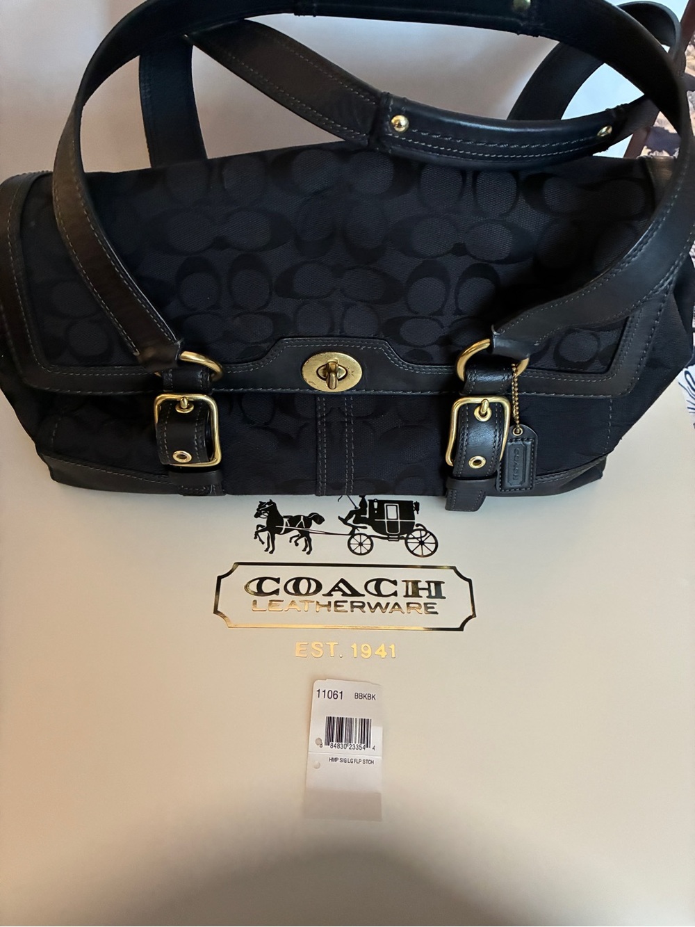 Vintage Coach Hampton Signature Flap Satchel 11061 Black